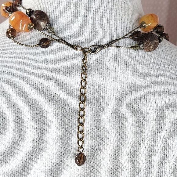 Faux Stone & Bead 3-Strand Layered Choker Necklace - Brown & Amber - Picture 6 of 9